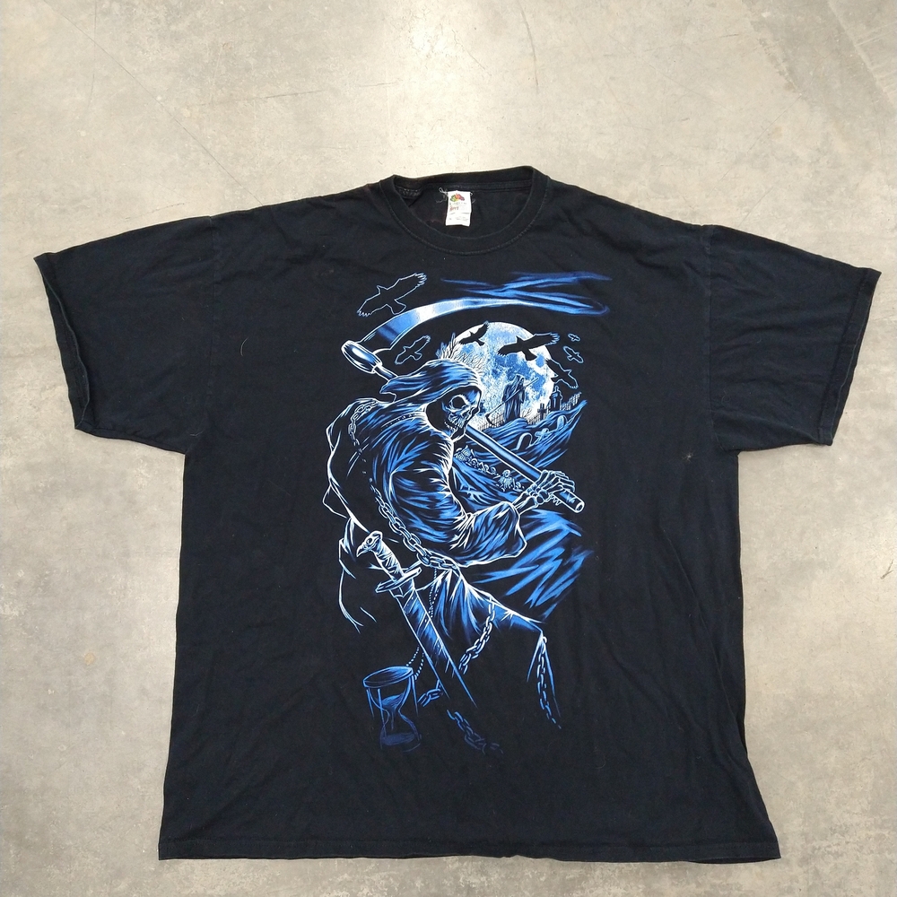 Reaper Fruit of the Loom Black and Blue Graphic Men's T-Shirt XXL Measurements